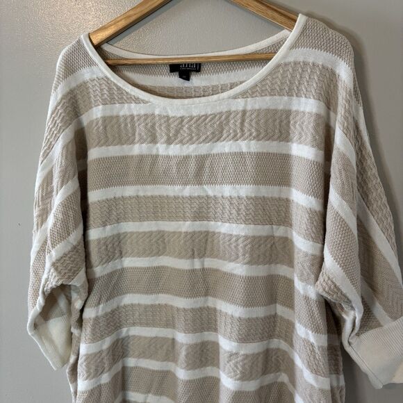 Ana Striped Dolman Sweater Beige White 3/4 Sleeve Textured Women’s Sz 2X - Picture 2 of 9
